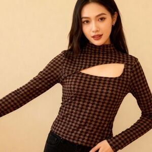Chic Houndstooth Long Sleeve blouse